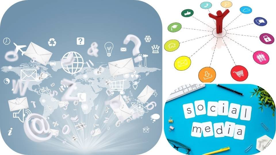 An image showcasing global digital connectivity, social media integration, and diverse communication channels for cosmetic dentistry marketing