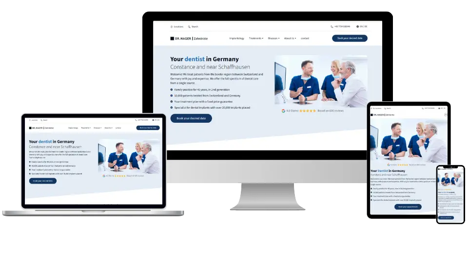 Dr. Hager website mockup displayed on desktop, laptop, tablet, and mobile devices